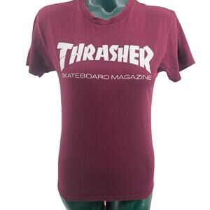Thrasher Magazine Logo Skate Graphic Tee T-Shirt Maroon Red Unisex XS 3441